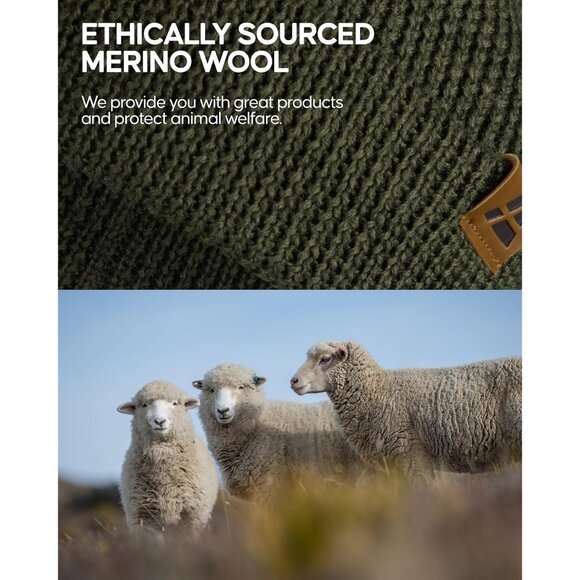 Men's Green Merino Wool Fitted Stretch Beanie Stretchy Fisherman Beanie Cap - Picture 5 of 6